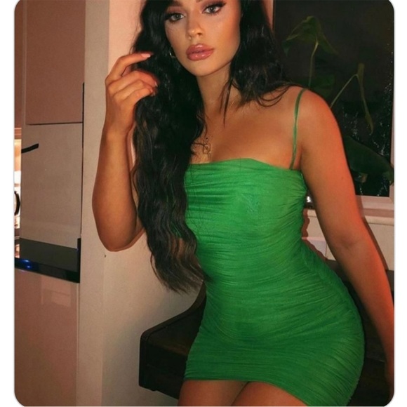 House Of CB ‘Ella’ Emerald Green Ruched Organza Mini Dress NWOT - Picture 8 of 14